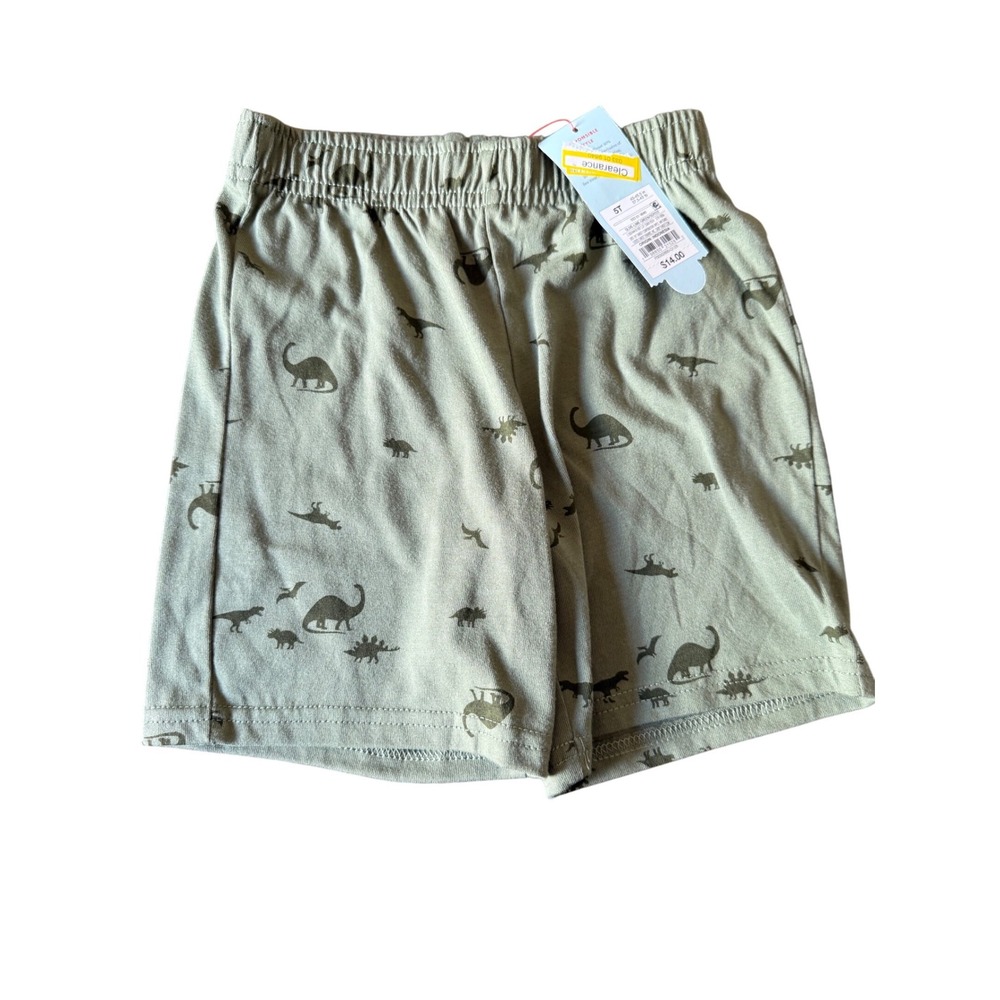 Cat & Jack Boys 5T Dinosaur Print Knit Shorts Olive Green NWT